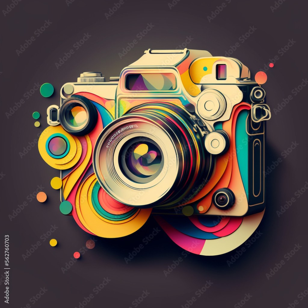 Picture of: Abstract and colorful DSLR camera GENERATIVE AI Stock-Illustration