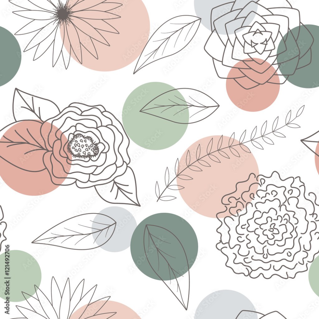 Picture of: Abstract flowers and leaves seamless pattern background