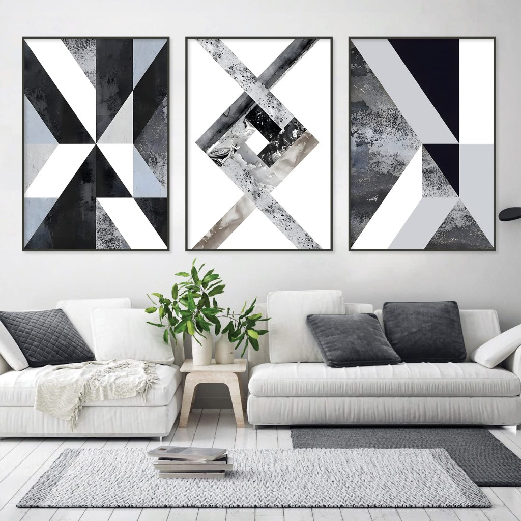 Picture of: Abstract Geometric Canvas Wall Art Black and White Geometric Art Prints  Modern Black White Art Wall Decor Abstract Geometric Painting Black and  White