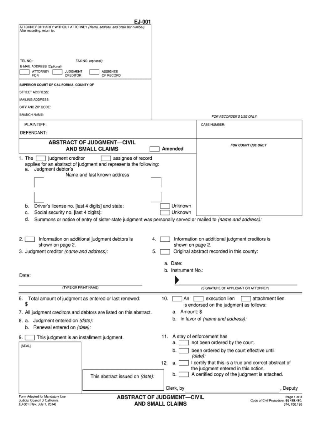 Picture of: Abstract of judgement form in california: Fill out & sign online