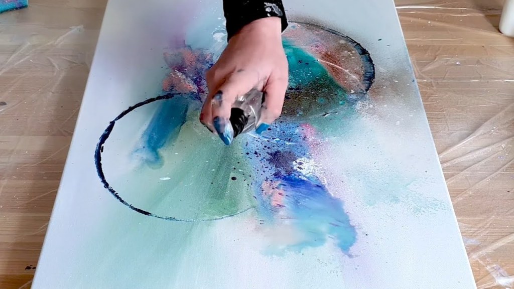 Picture of: Acrylic Abstract Painting Demo – Spraypaint, Pots & Acrylics – Watercolor  look painting