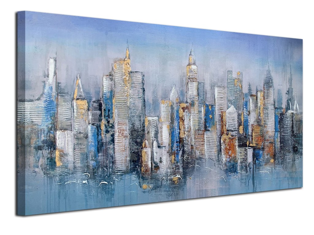 Picture of: Anolyfi Cityscape Panoramic NYC Picture Abstract Building Textured Painting  Framed Skyline Art Prints with Hand Painted Design for Living Room