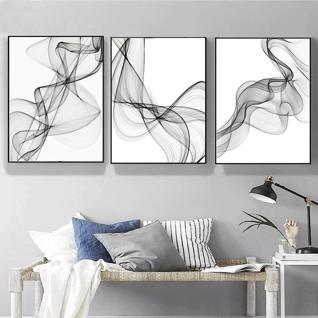 Picture of: Artwork Black and White Abstract Wave Lines Pattern Canvas Painting  Geometric Poster Print Wall Art Pictures for Living Room Home Decor  x