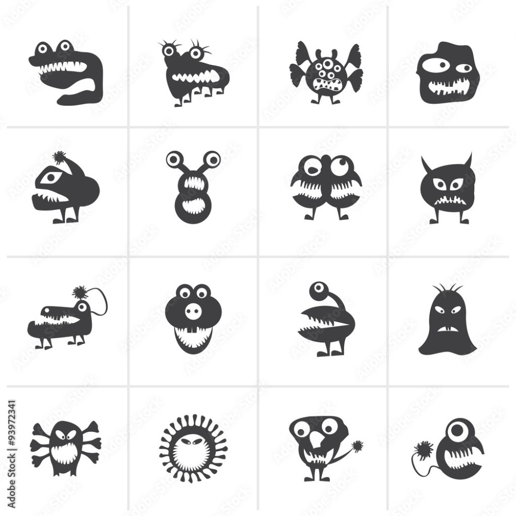 Picture of: Black various abstract monsters illustration – vector icon set