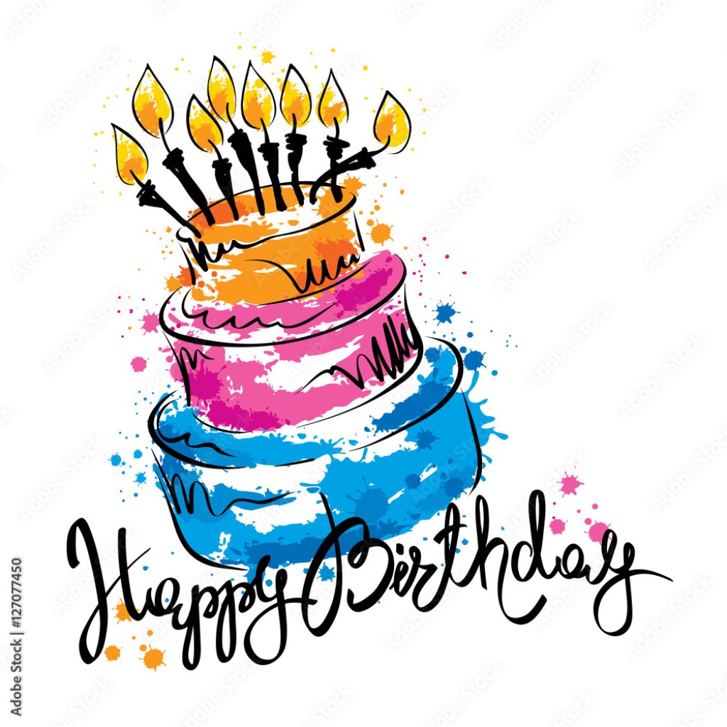 Picture of: Cake ans Happy Birthday / Handwritten vector calligraphy with