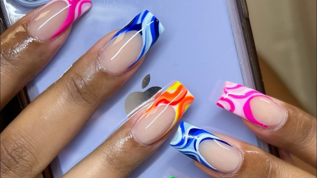 Picture of: Colorful Abstract French Tip Nails  Acrylic Nails