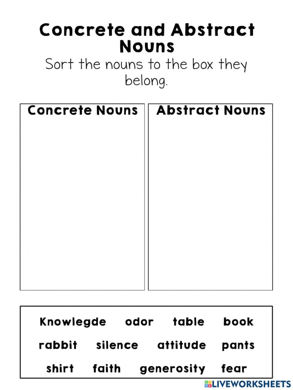 Picture of: Concrete and Abstract Nouns
