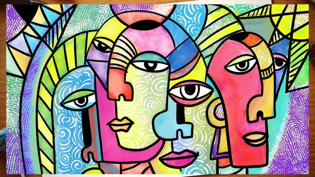 Picture of: Cubism Picasso inspired Abstract faces  Cubism art lesson for kids  How  to draw Cubism faces