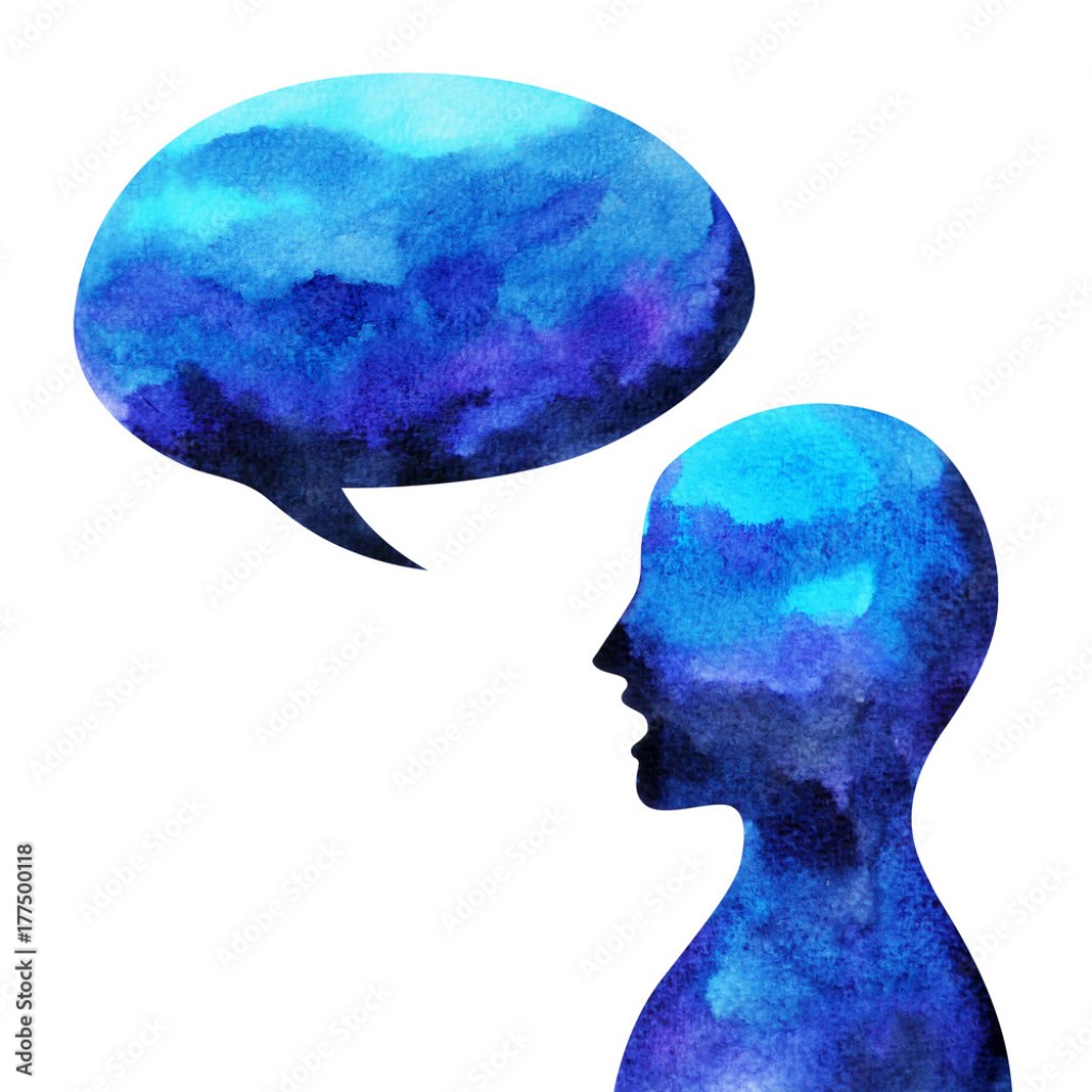 Picture of: human head, speaking speech bubble abstract, watercolor painting