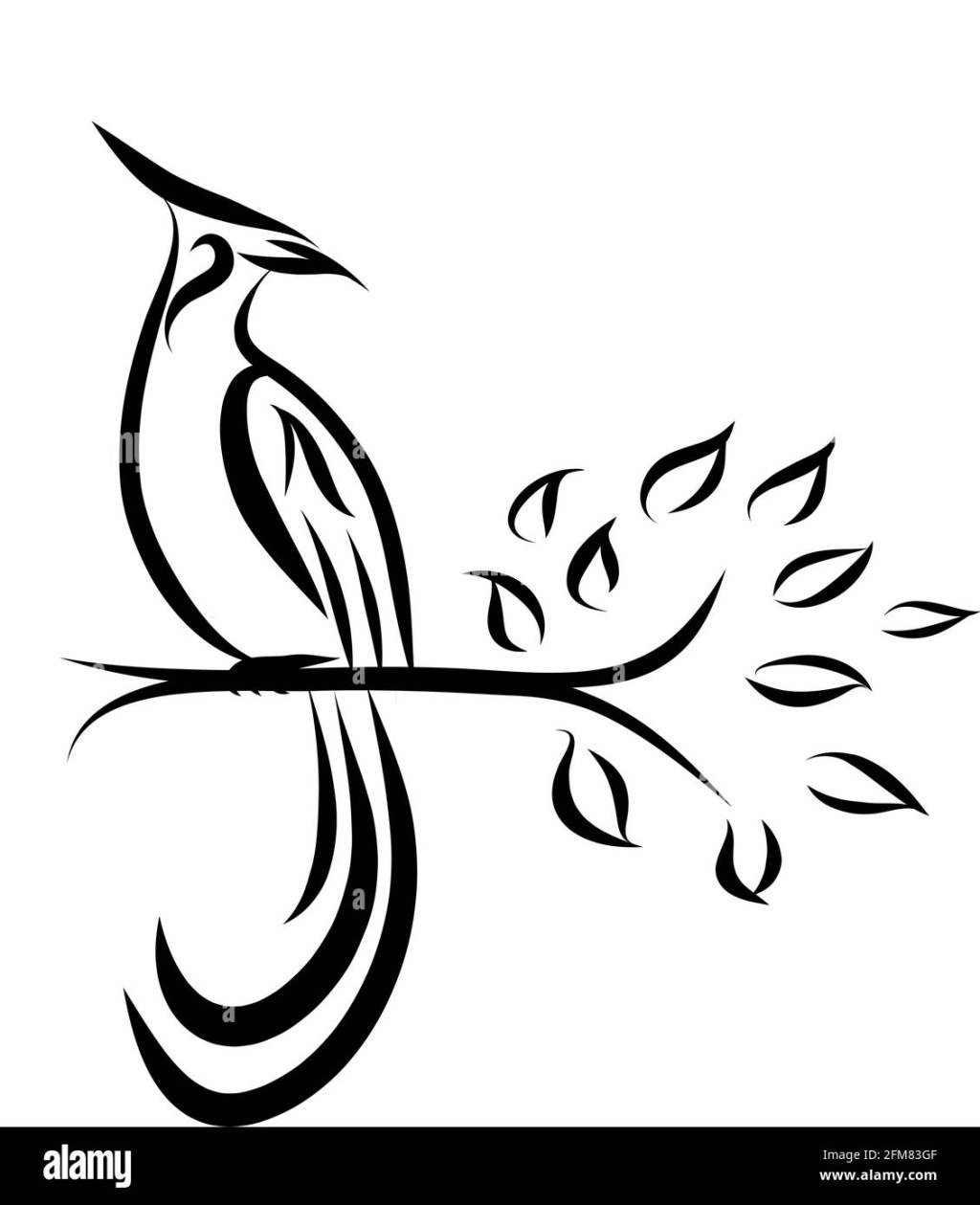 Picture of: Line art vector logo of abstract bird that is hanging on a branch