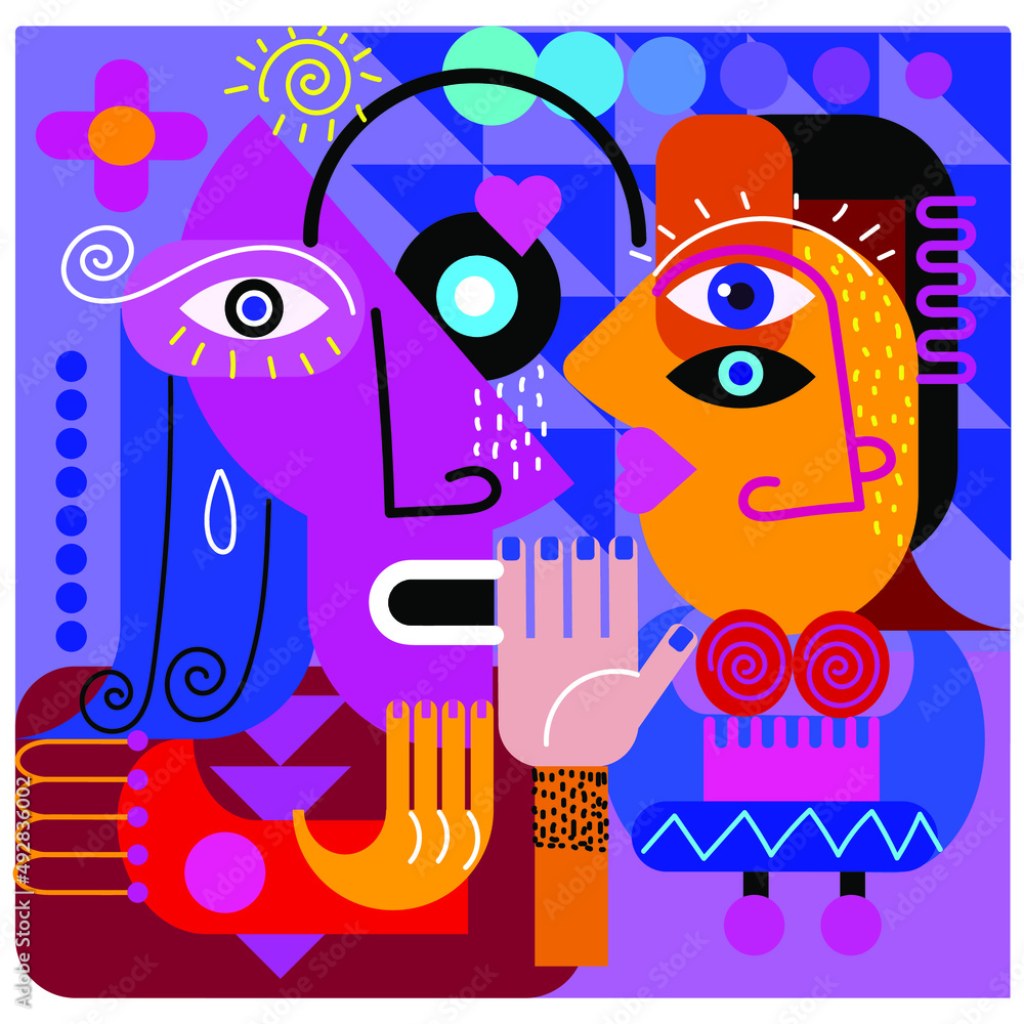 Picture of: Modern colorful abstract art portrait of different faces people