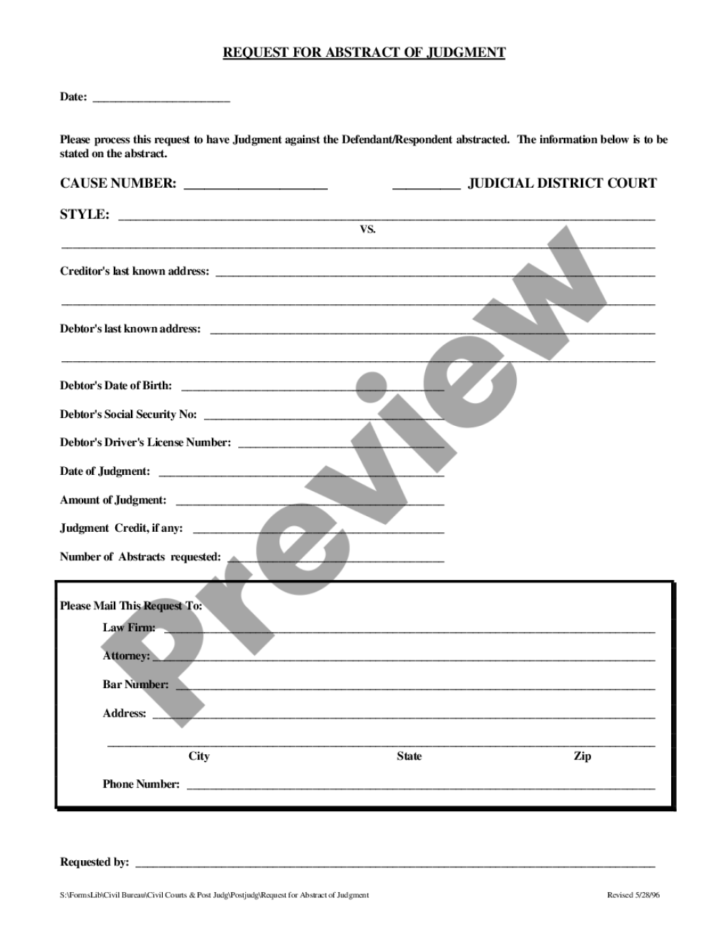 Picture of: Odessa Texas Request for Abstract of Judgment  US Legal Forms
