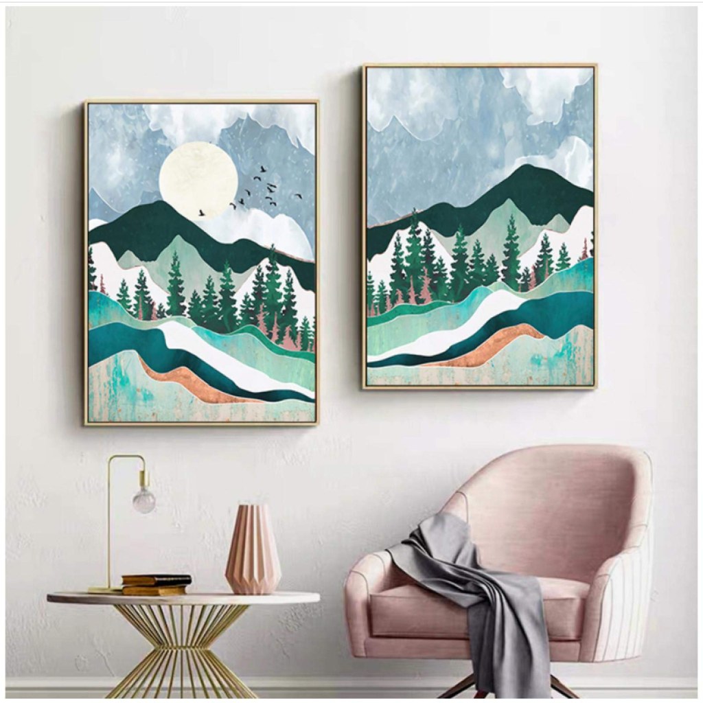Picture of: QIAOB Canvas Art Trendy Abstract Mountain Landscape Mint Green Canvas  Prints Painting Wall Art Picture Poster Without Frame