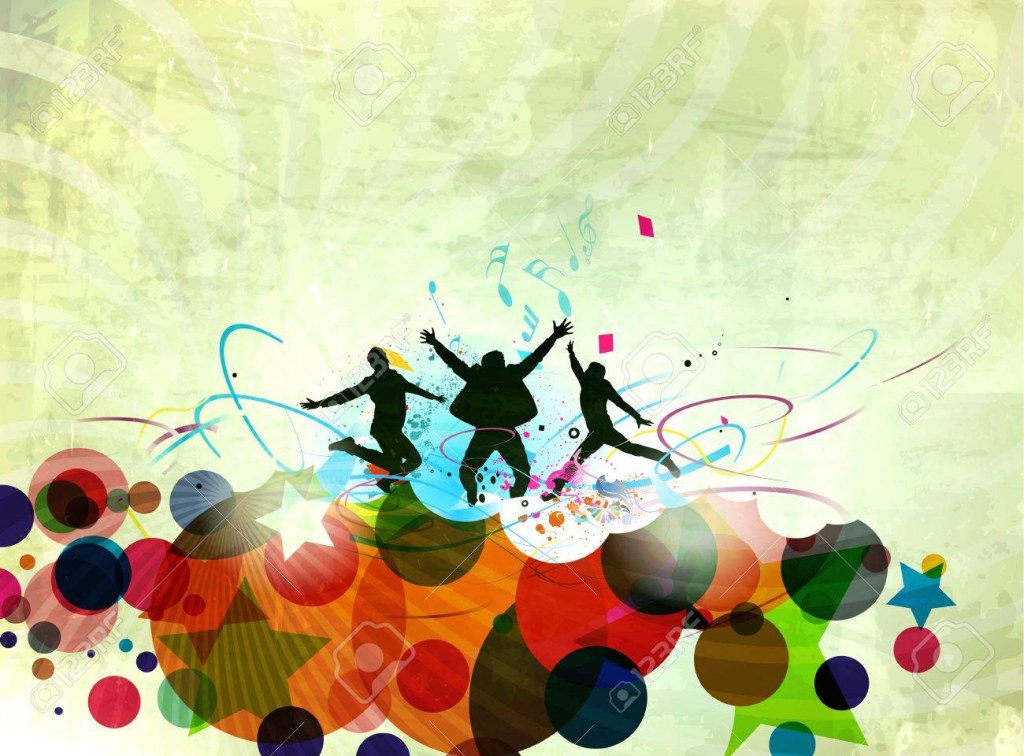 Picture of: Silhouette Of Friends Jumping In Abstract Texture Background