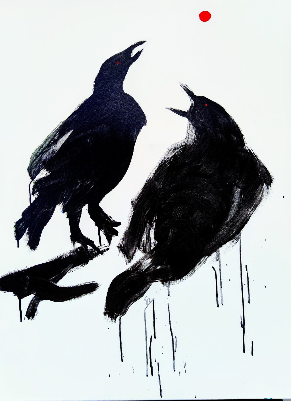 Picture of: Still life CROW PAINTING Abstract Giclee on Canvas Large acrylic CROW birds  “Relationship is complicated” By Susan Sorrentino Free Shipping