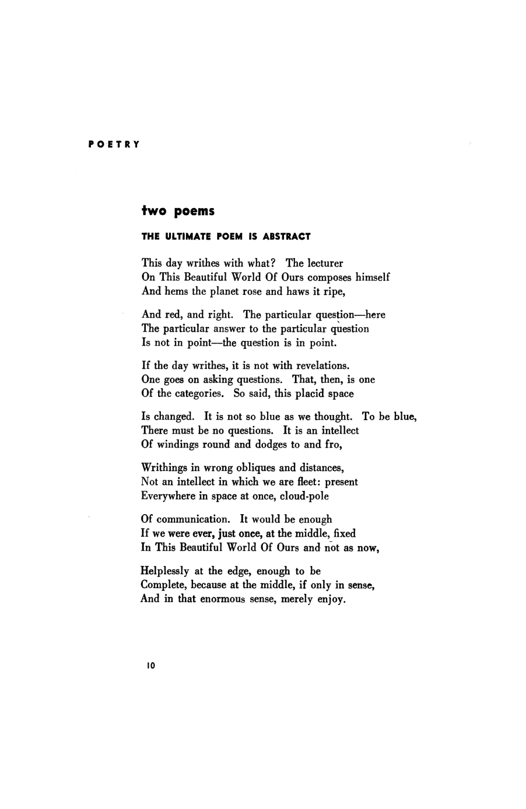 Picture of: The Ultimate Poem Is Abstract by Wallace Stevens  Poetry Magazine