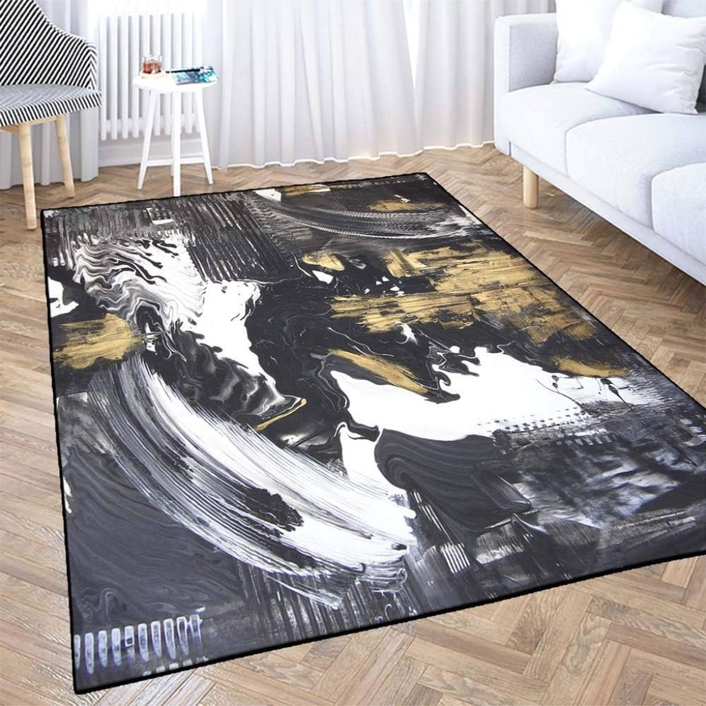 Picture of: TOMWISH Black Carpet Living Room Area Rugs Abstract Hand Painted